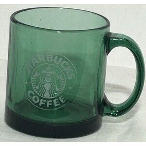 Vintage Starbucks Coffee Mug 1990s USA Made Clear Green Glass Etched Logo
